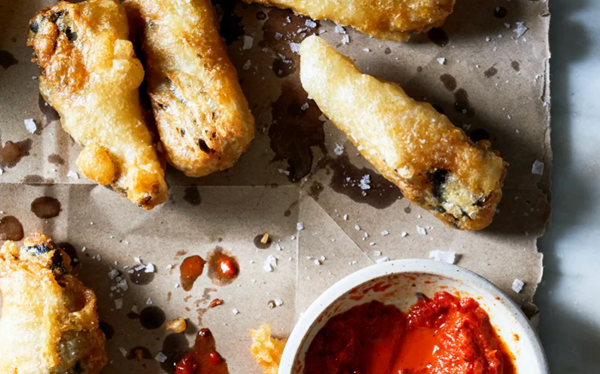 Beer-battered sardines with harissa