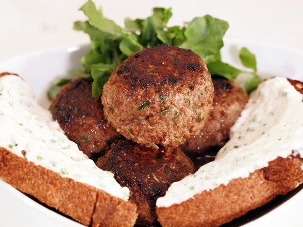Beer-braised beef meatballs with horseradish sauce