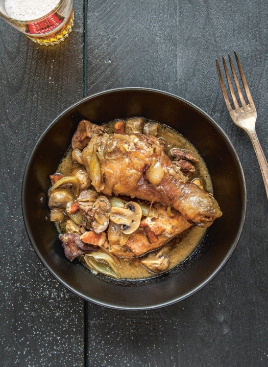 Beer-braised chicken