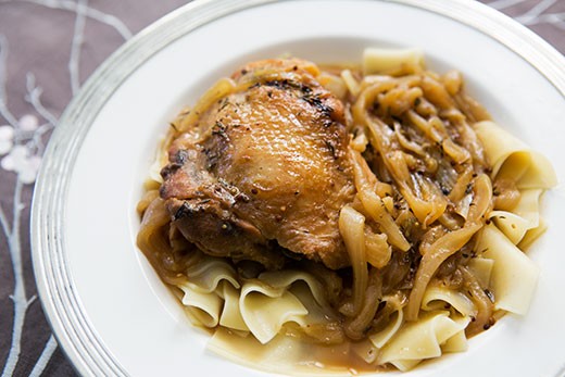 Beer braised chicken and onions