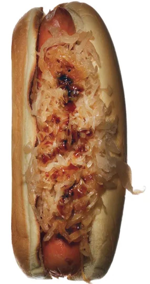 Beer-braised hot dogs with braised sauerkraut