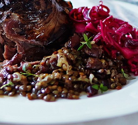 Beer-braised lentils