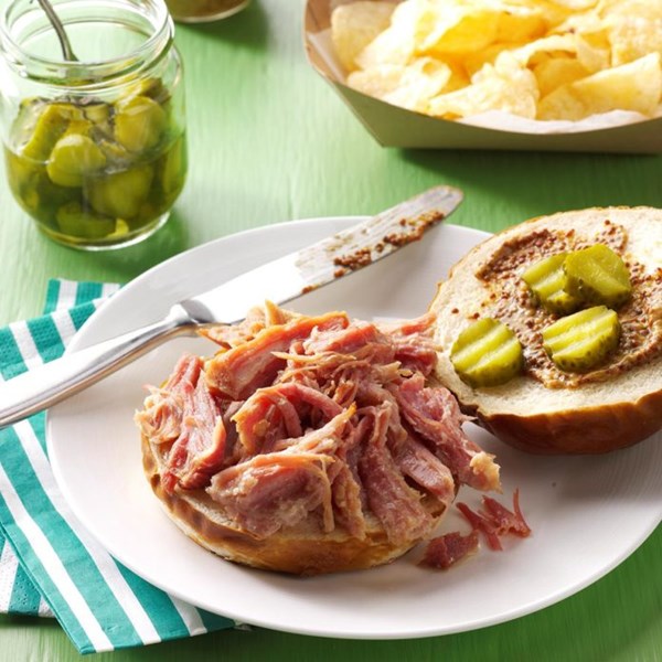 Beer-braised pulled ham