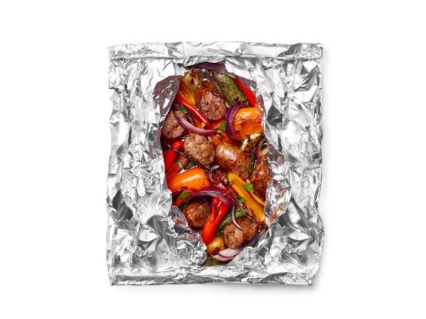 Beer-braised sausage and peppers