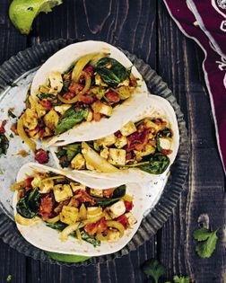 Beer-braised tofu tacos with spinach