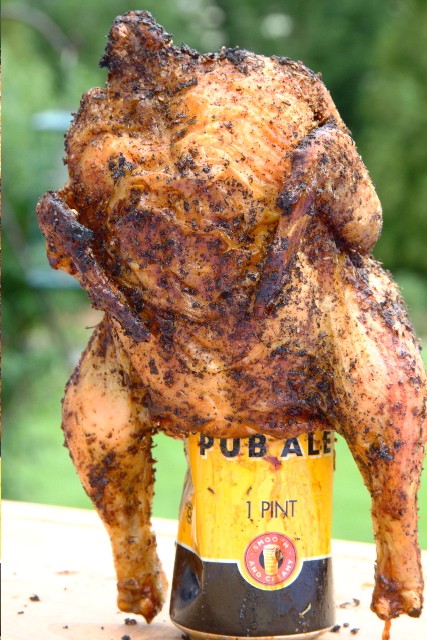 Beer can chicken on the grill