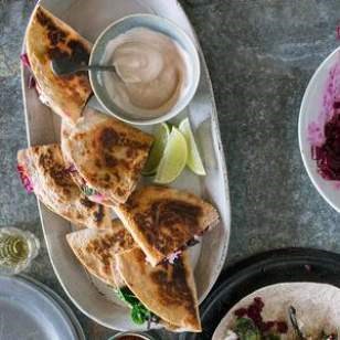 Beet & goat cheese quesadillas with chile-lime crema