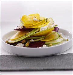 Beet and apple salad with pistachios and goat cheese