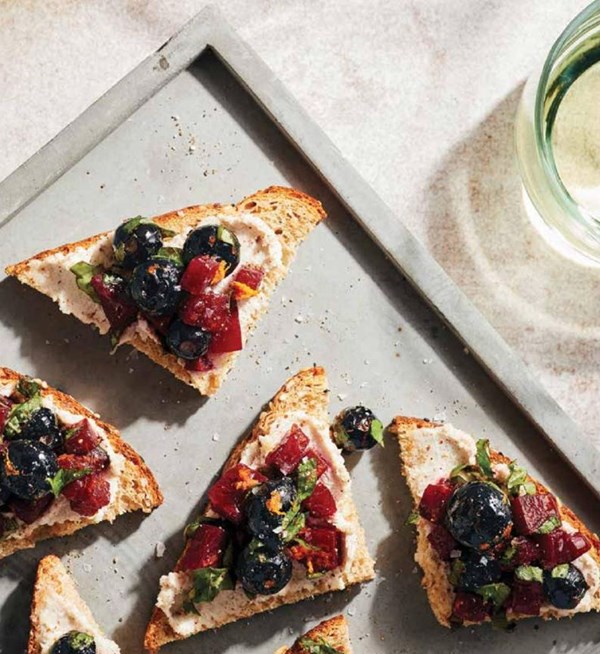 Beet and blueberry bruschetta