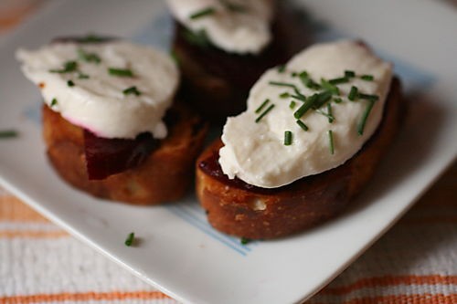 Beet-and-burrata crostini