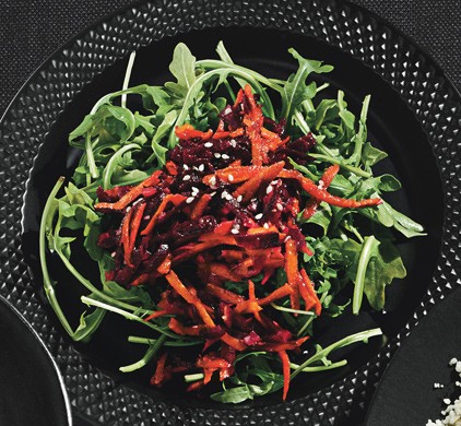 Beet and carrot salad with coriander and sesame salt