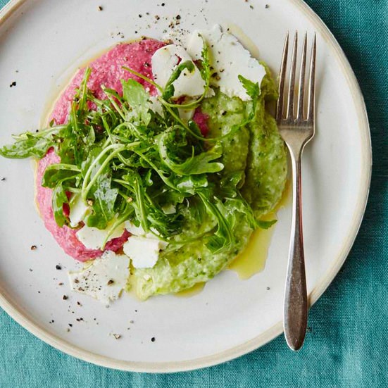 Beet-and-chard polenta with ricotta salata