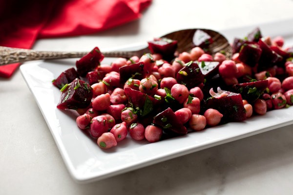 Beet and chickpea salad with anchovy dressing