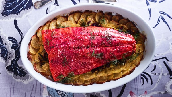 Beet-and-dill-roasted wild salmon