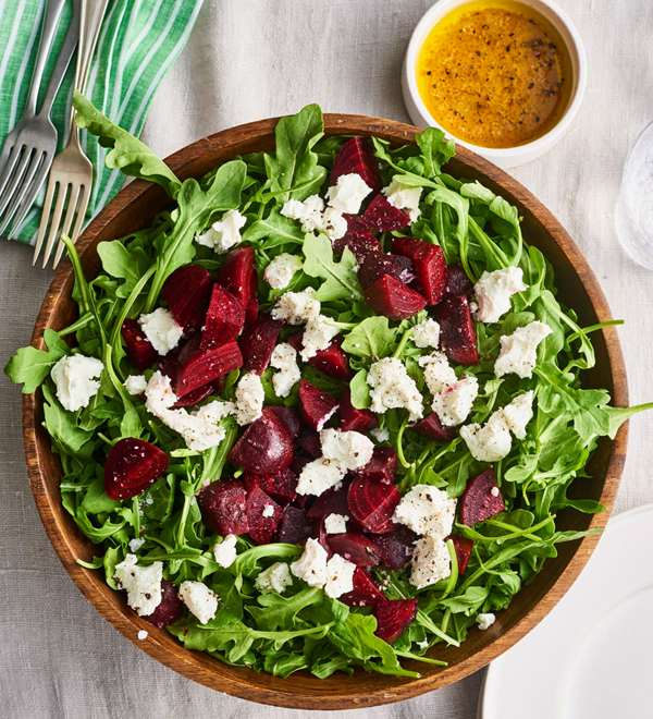 Beet and goat cheese arugula salad
