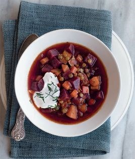 Beet and lentil borscht