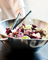 Beet and red cabbage salad with lentils and blue cheese