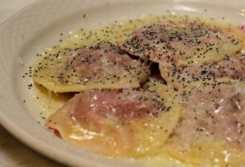 Beet and ricotta ravioli (Casunsiei) [Al Di La Trattoria]