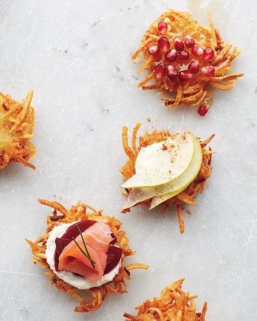 Beet and salmon with horseradish potato latkes