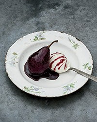 Beet-and-wine-infused poached pears