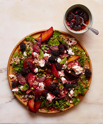 Beet, blackberry and barley salad with goat's cheese