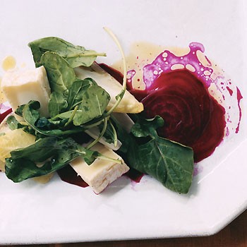 Beet carpaccio with goat cheese and arugula