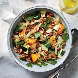 Beet, farro, and watercress salad with fig vinaigrette