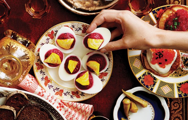 Beet-filled eggs