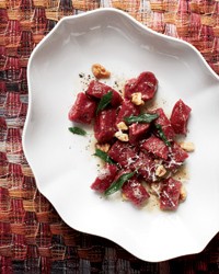 Beet gnocchi with walnut-sage butter