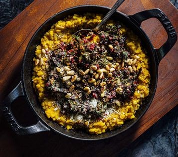 Beet greens, turmeric & lentil risotto