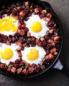 Beet hash with eggs