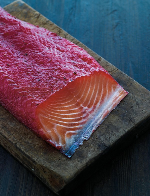Beet-horseradish cured salmon