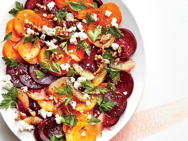 Beet, lemon, and walnut salad