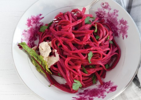 Beet linguine with cashew ricotta
