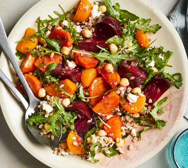 Beet, mandarin & farro salad