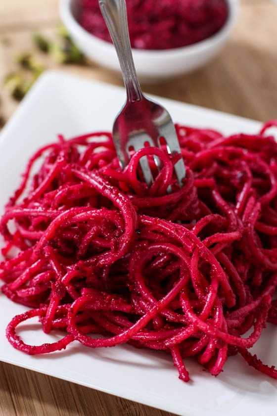 Beet pesto pasta