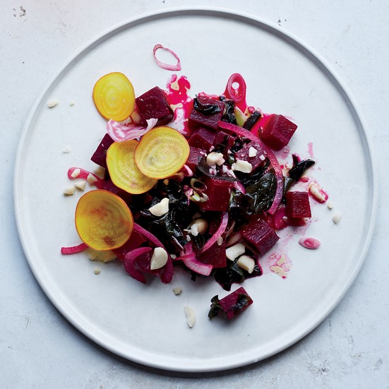 Beet poke with avocado-wasabi mash