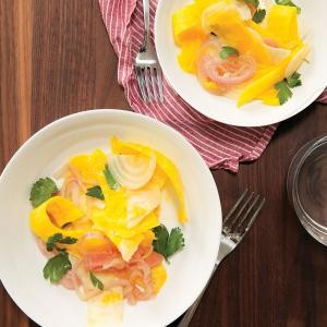 Beet ribbon salad with lemon and pickled shallots