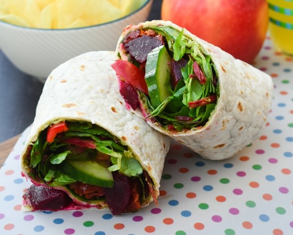 Beet salad lunch wrap