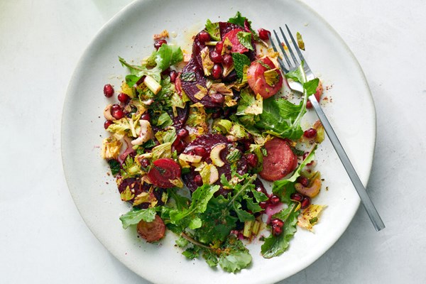 Beet salad with celery and pomegranate