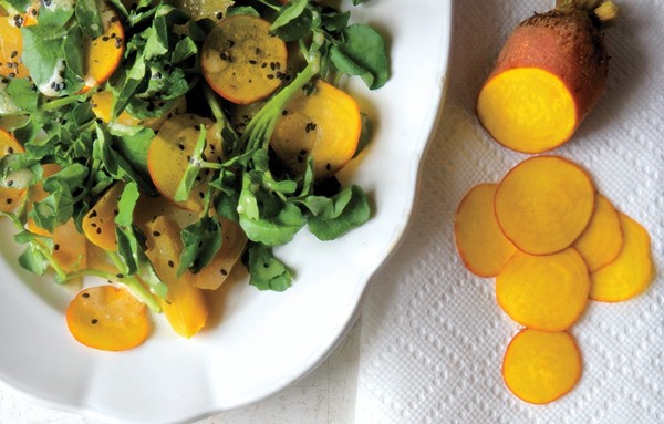 Beet salad with miso and black sesame