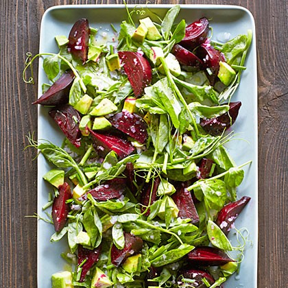 Beet salad with pea shoots