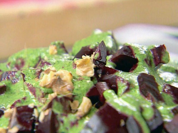 Beet salad with watercress drizzle