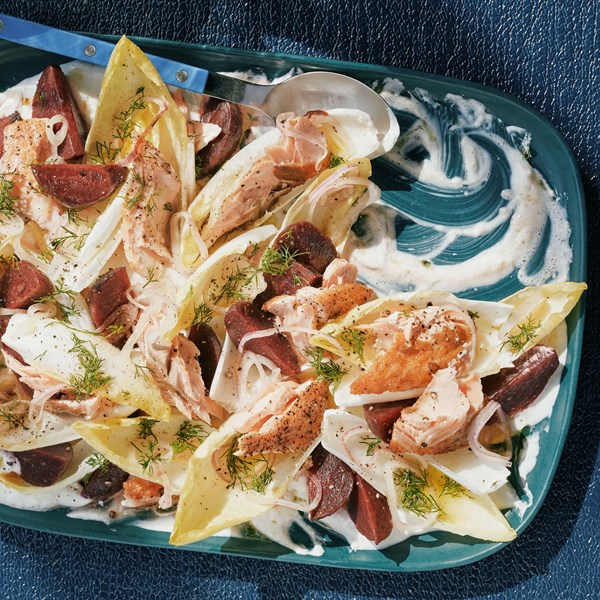 Beet-salmon salad with horseradish yogurt