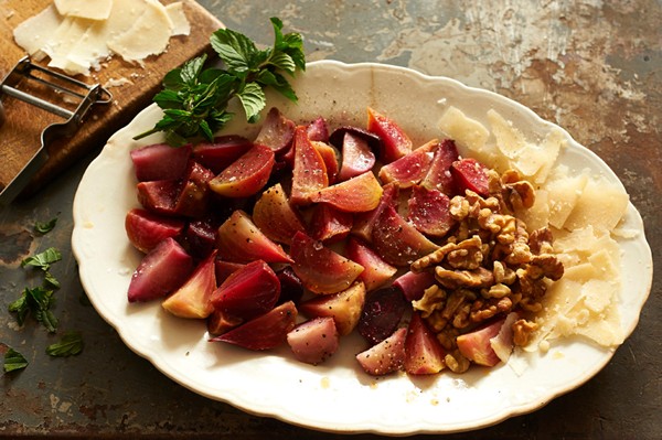 Beet, shaved Parmesan, walnut, and mint salad