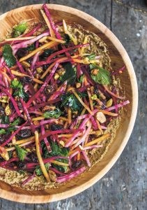 Beet slaw with pistachios and raisins