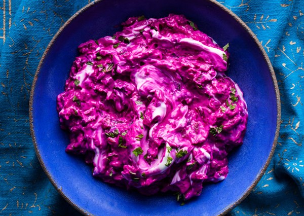 Beet yogurt with herbs