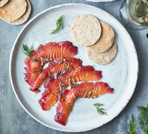 Beetroot & blackberry cured salmon 