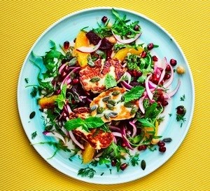 Beetroot & halloumi salad with pomegranate & dill