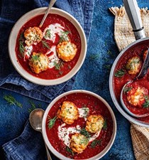 Beetroot and apple soup with horseradish dumplings